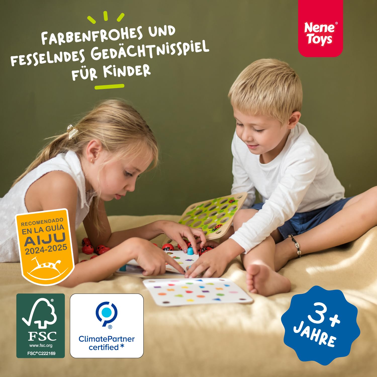 Nene Toys Marienkäfer-Garten, Gedächtnisspiel aus FSC® Holz für Kinder ab 3 Jahren – Pädagogisches Brettspiel mit 10 lustigen Mustern – Montessori Memo-Spiel – Geschenk Jungen Mädchen ab 3 4 5 Jahren 2