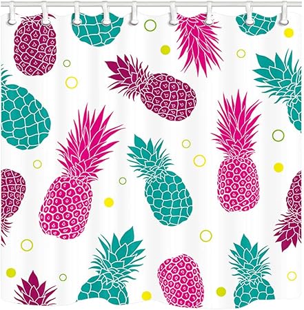 Shocur Pineapple Shower Curtain Teal And Pink Tropical Fruit Polyester Fabric Bathroom Decor Set With 12 Hooks 72 X 72 Inches Burgundy Theme Bath Curtain Amazon Co Uk Kitchen Home