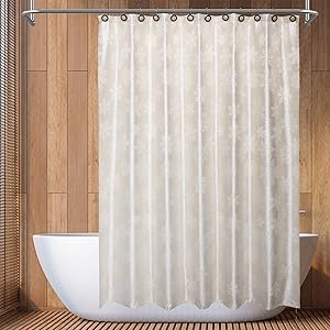 ALYVIA SPRING Snowflake Shower Curtain with Metallic Silver Thread - for Winter or Christmas, Jacquard Weave, Yarn Dyed Fabric - Champagne Gold/Silver Metallic, 70x72 Inches