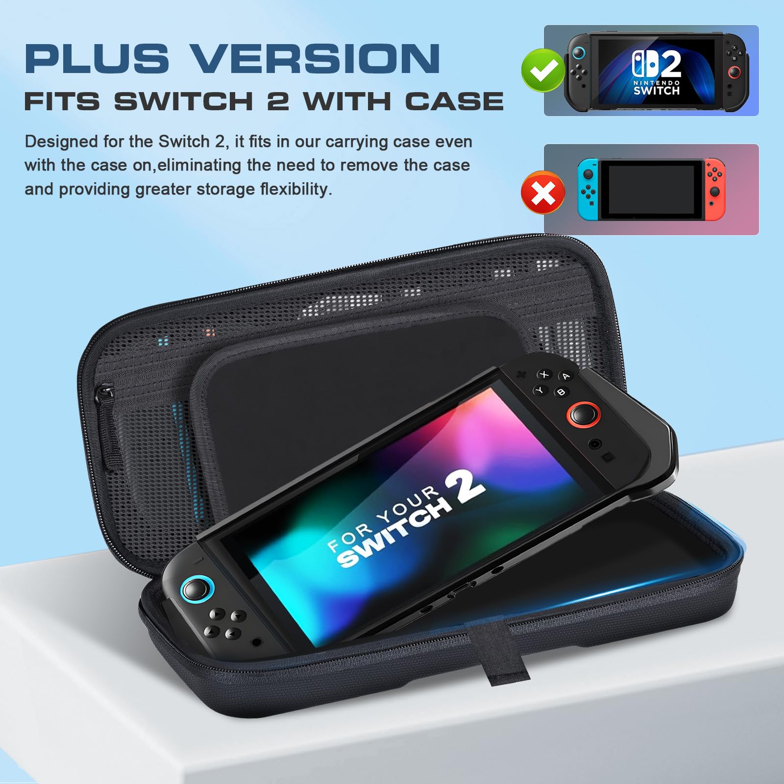 YAOTUBAG Carrying Case for Nintendo Switch 2 2025, Large Capacity Travel Protective Handbag, Hard Shell Portable Pouch, Holds Cased Console, Accessories, 12 Game Cards [Plus Version] Black