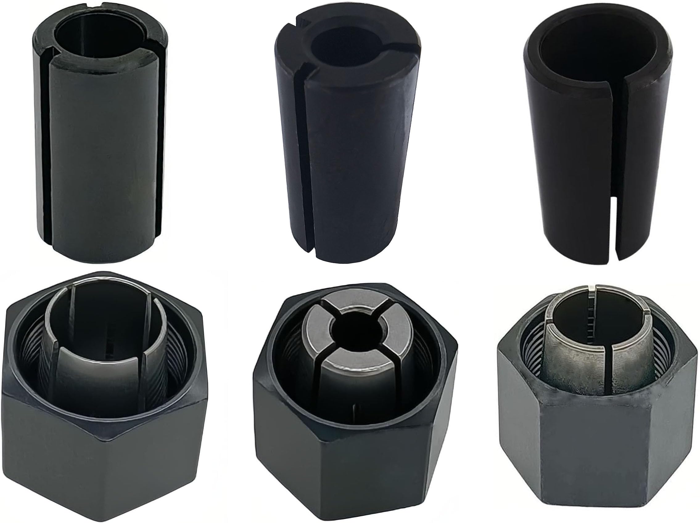 Photo 1 of 1/4",1/2",12mm Router Collet And Nut Set For Dewalt DW6214 DW618 Router with Reducer Sleeves 1/2"-3/8", 12.7mm-6mm, 12.7mm-8mm (6 Pck)