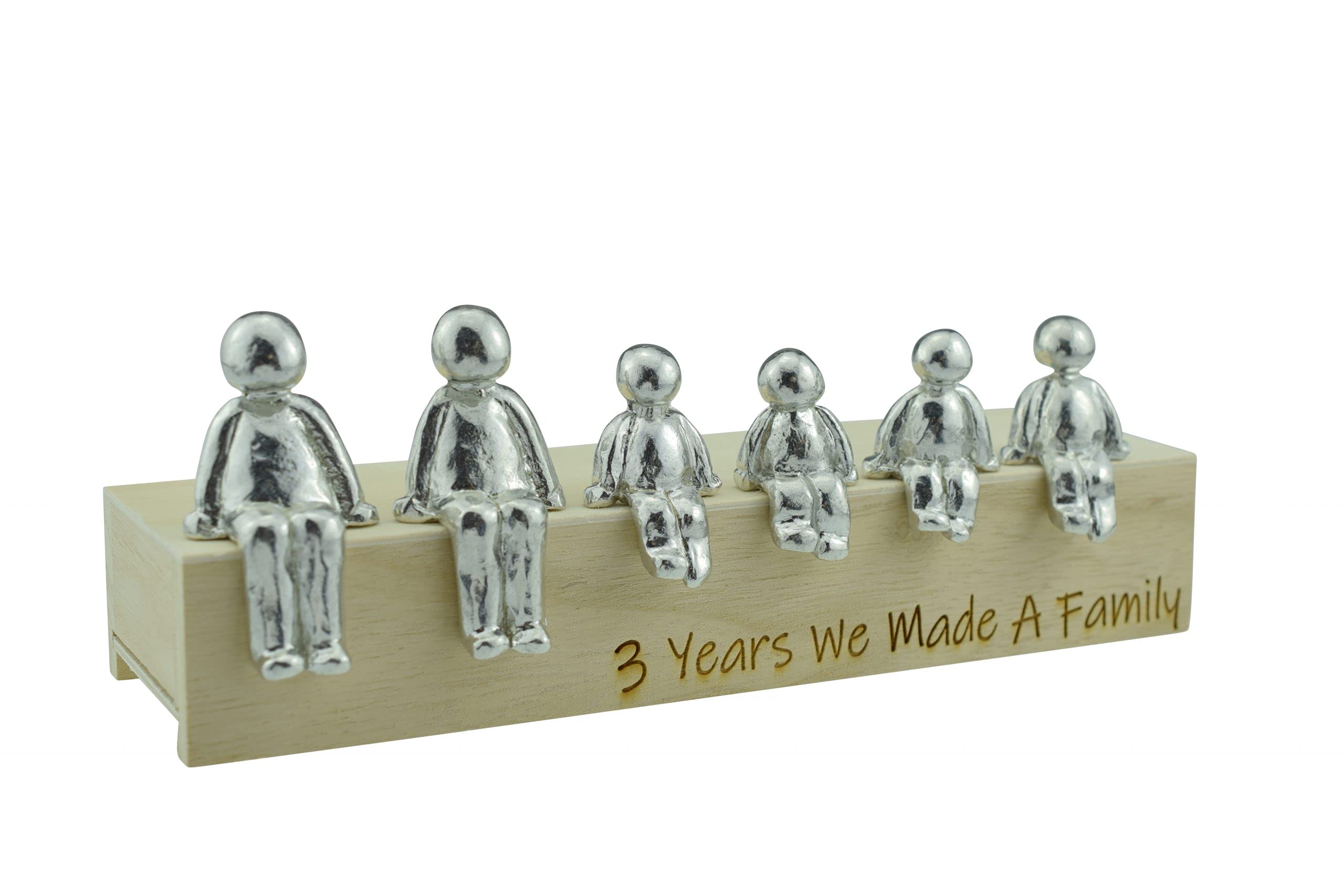 Pirantin 3rd Anniversary Idea - 3 Years We Made A Family Metal Ornament - Choose Your Family Combination Box & Woodgrain May Vary(4 Children)