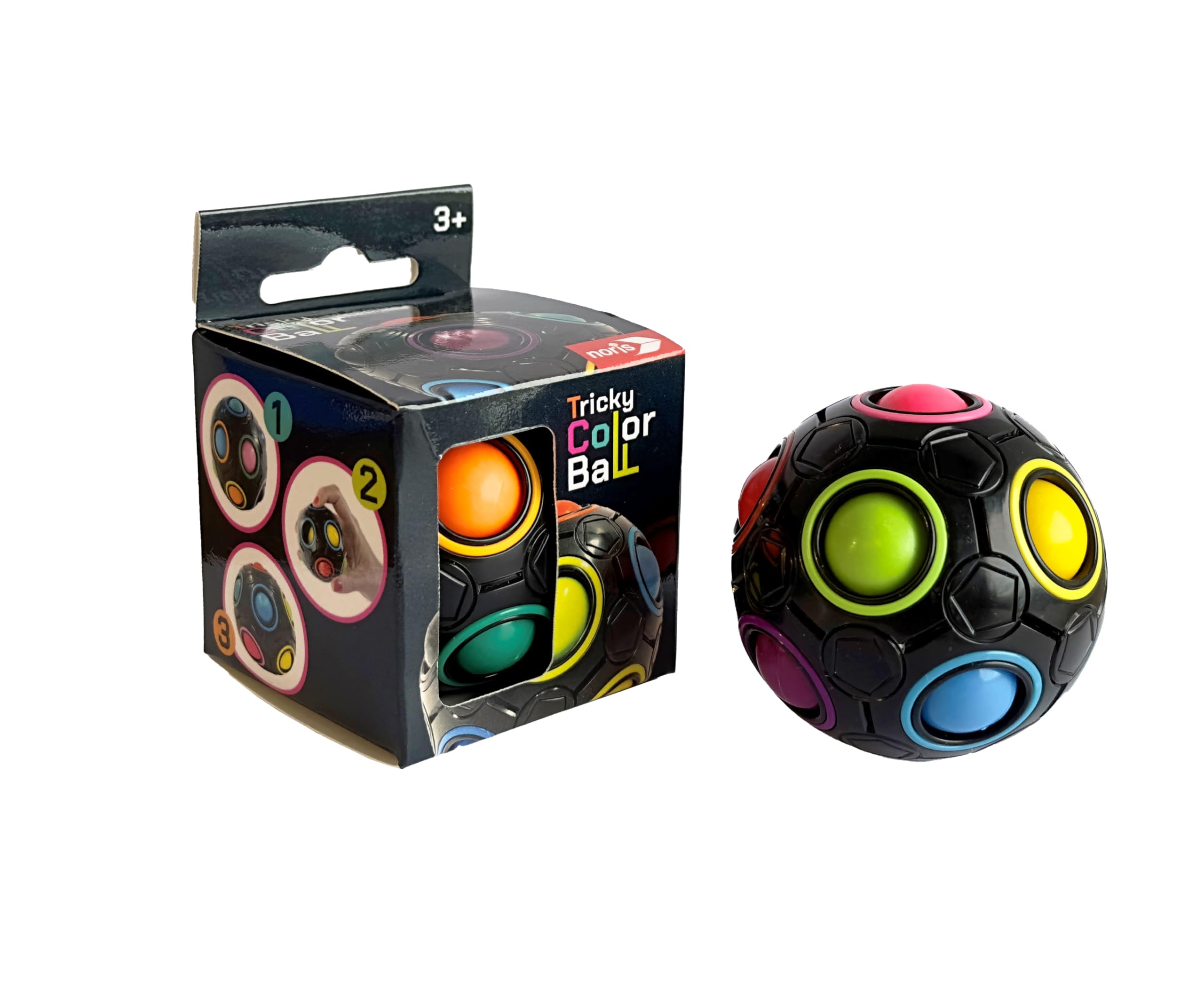 noris Tricky Color Ball – farbenfrohes Geschicklichkeitsspiel für Kinder ab 3 Jahren – Motorikspiel zur Förderung von Konzentration und Koordination – buntes Kugelspiel für Jungen Mädchen Spielspaß