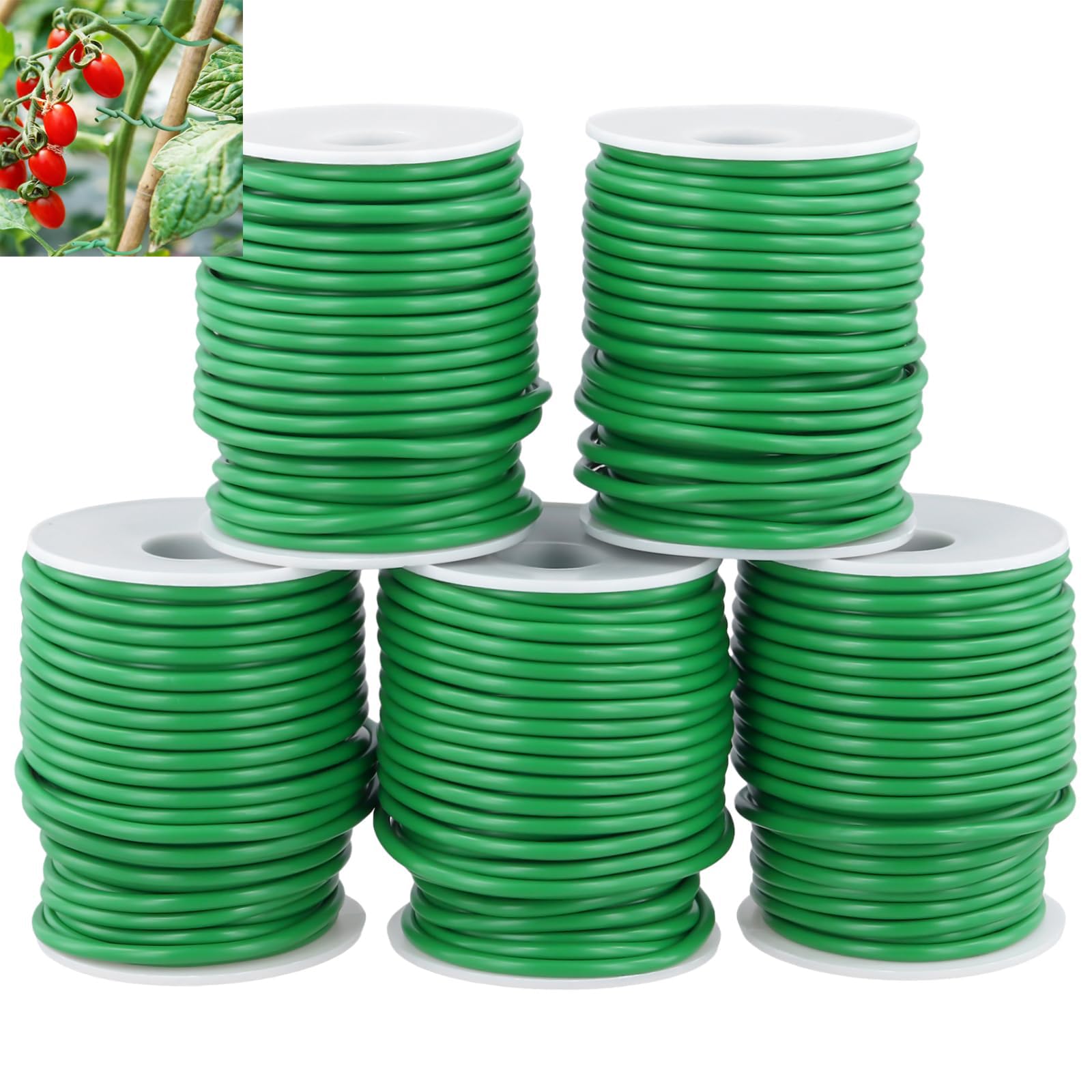 SOUJAP 5 PCS 20 m x 3.5 mm Garden Soft Twist Plant Tie, Green Soft Tie Wire for Flowers Plants Vines