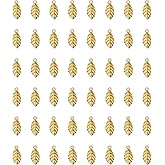 Ruwado 50 Pcs Leaves Charms for Jewelry Making 1.5 X 0.7 cm Small Cute Pendants for DIY Crafting Project Necklace Bracelet Earring Christmas Hanging Decoration Supplies