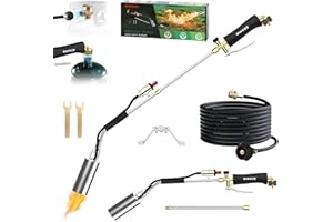 PINOZE Propane Torch Weed Burner - 2,400,000 BTU Heavy Duty Blow Torch with Igniter & 10FT Hose, Flamethrower with 1LB Cylinder Adapter & Flame Control/Turbo Trigger for Weeding Wood Ice Snow Roof BBQ