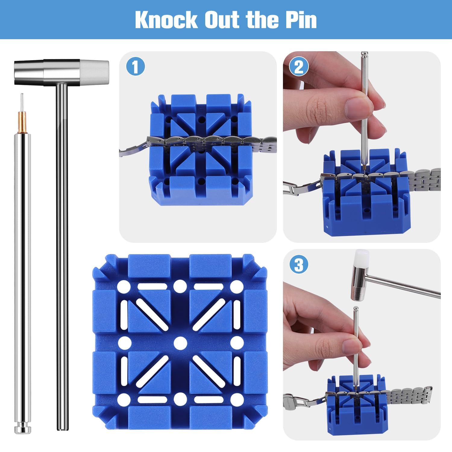 BYNIIUR Watch Link Removal Kit, Watch Band Adjustment Tool Kit, Watch Link Strap Pin Removal Tool, Watch Sizing Tool Kit for Watch Bracelet Adjustment Resizing, Watch Pin Pusher Removal Tool