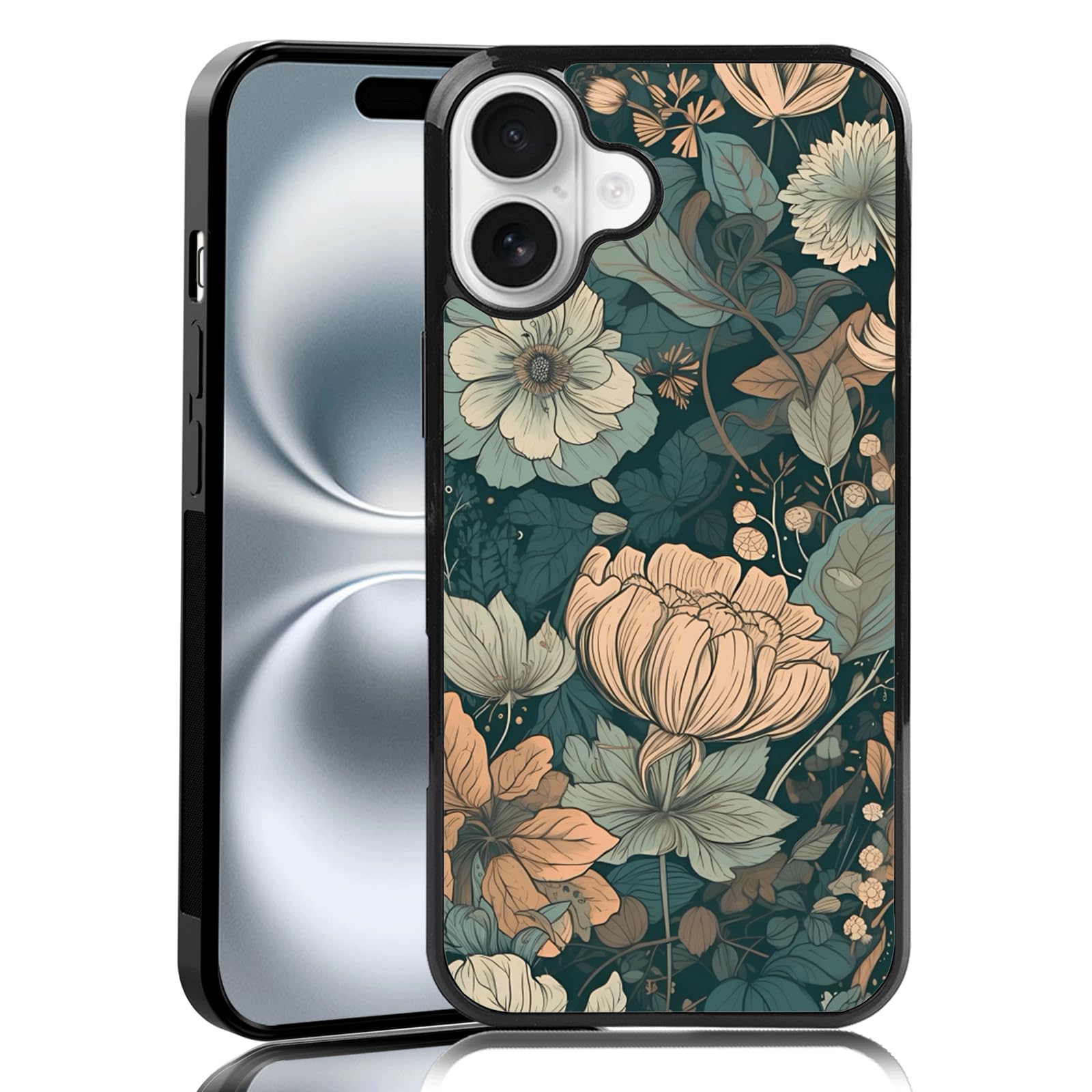 MMYAJT Muted Vintage Floral Phone Case Fit for iPhone 16 Plus — Shockproof Designed Bohemian Aesthetic Phone Case Cover for Boy Girl Men Women