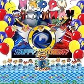 Cartoon hedgehog Theme Birthday Party Supplies Decorations Including Birthday Banner, Backdrop, Balloons, Hanging Swirls, Tablecloth, Cake Toppers for Kids Party