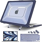 Batianda Upgraded Heavy Duty Case for MacBook Air 15 inch 2025 2024 2023 Release M4 M3 M2 Chip,Honeycomb Hybrid TPU + Matte PC Armor with Reinforced Kickstand,Stable Stand for Long Desk Work, Navy