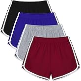 URATOT 4 Pack Women's Cotton Dance Yoga Sports Short Summer Running Athletic Pant Waistband Loose Shorts for Women