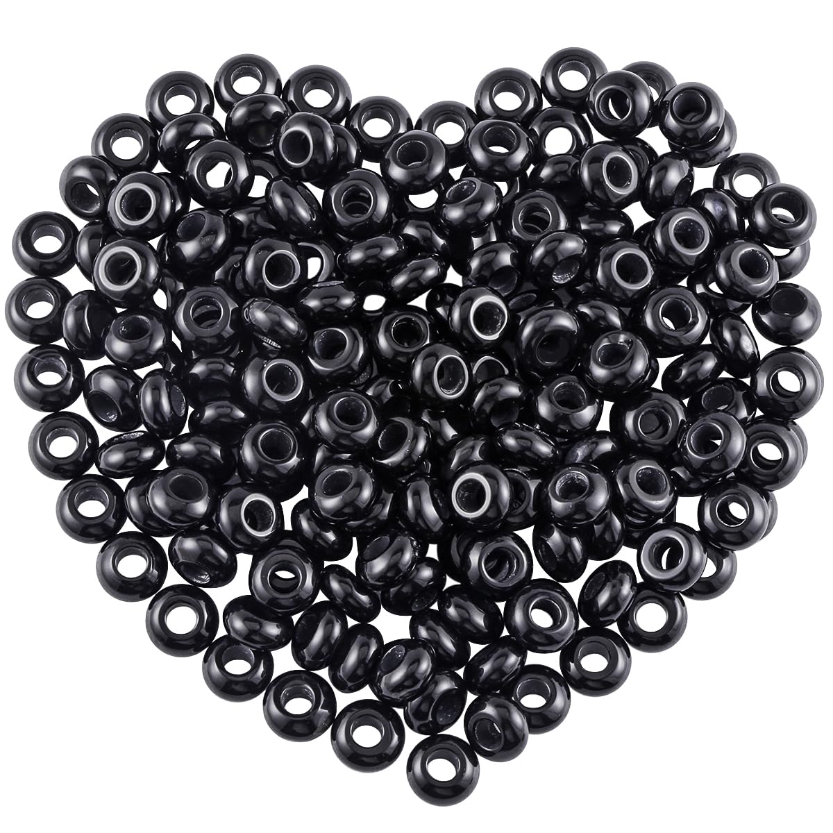 mookaitedecor 20pcs 12mm Natural Black Agate Round Large Hole Gemstone Beads for Jewellery Making, Loose Rondelle Crystal Stone Beads for Crafting European Bracelet Macrame DIY Projects