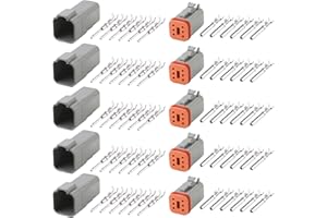 GUIRUIMOON Deutsch DT 6 Pin Connector Kit, Waterproof Male Female Plug Socket Quick Disconnect,Stamped Contacts Gauge 14-20 AWG Wire for Cars, Motorcycles.（6P 5 sets）