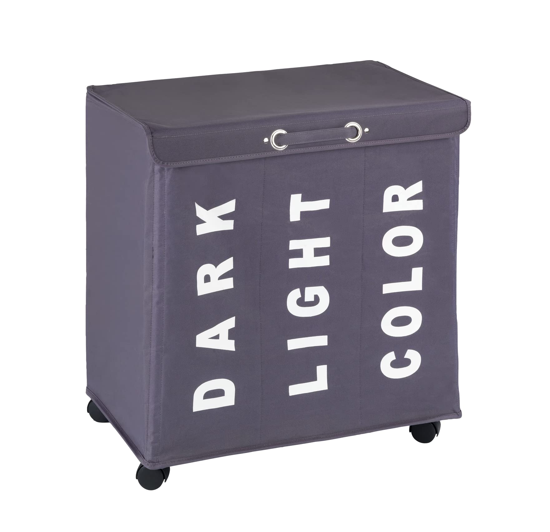 WENKO 62083100 Laundry collector Trivo Grey - 3 laundry compartments Capacity: 116 l, Polyester, 56 x 60 x 35 cm, Dark grey