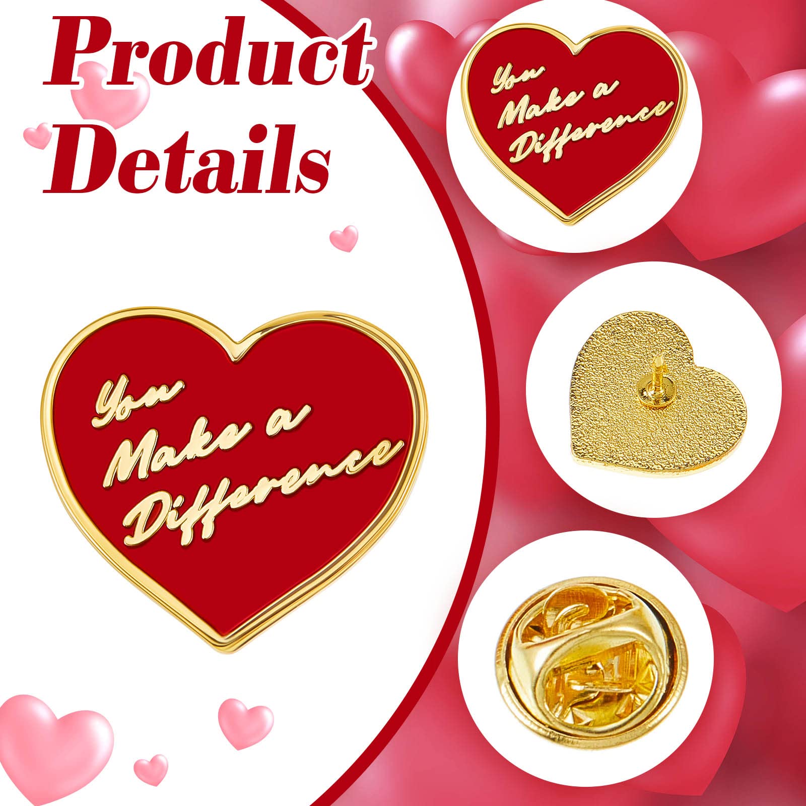 Taiyin Taiyin 24 Pcs Employee Appreciation Gifts Bulk for Coworkers You Make a Difference Button Pins Heavy Duty Heart Shape Motivational Lapel Pins Gift for Volunteer Nurse Teacher Bulk Encouraging Pin