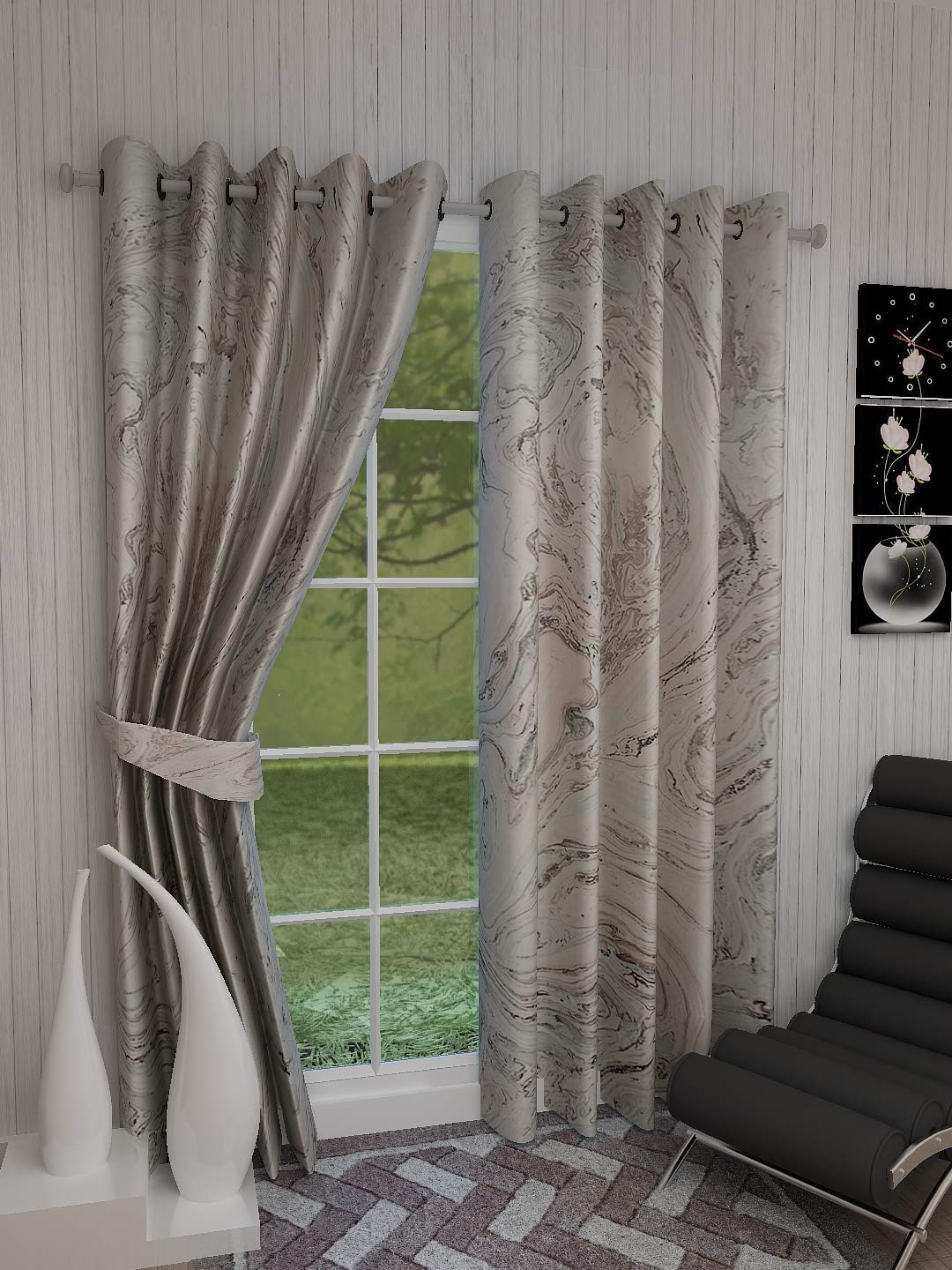 Buy Dekor World Marble Printed Lemon Green Grey Cotton Eyelet