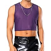 Lars Amadeus Sheer Crop Tank Top for Men's See Through Sleeveless Tee Round Neck Party Mesh Vest