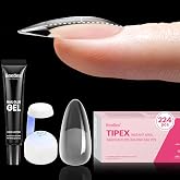 Beetles Tipex Instant Apex Medium Almond Tip Kit, 224 Pcs, 16 Sizes | Pre-Built Pre-Etched Thick Acrylic Tips, Includes Mini UV Lamp &amp; Tipex Nail Glue