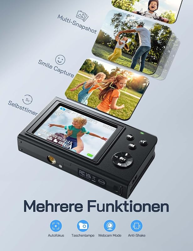Digitalkamera, 4K Kinderkamera für Fotografie, 56MP kompakte Vlogging-Kamera, 16X Digitalzoom Fotoapparat Klein Einfache Bedienung, Autofokus Digitalkameras, Geschenk für Kinder Anfänger