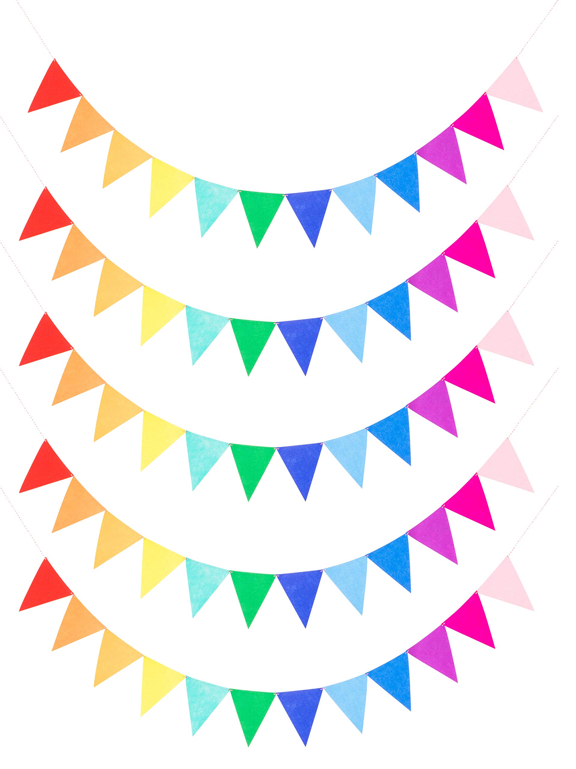 LOVENJOY Assembled Felt Rainbow Bunting Fabric Multicolor Triangle Flags Pennant Banner for Birthday Party Festival Decorations, 5-Pack