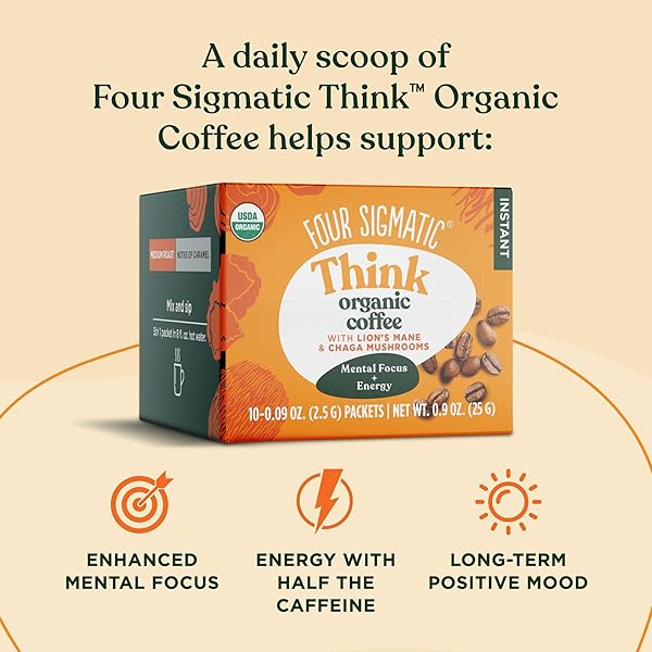 FOUR SIGMATIC FOCUS ORGANIC MUSHROOM COFFEE | INSTANT MUSHROOM COFFEE MIX WITH LION’S MANE, CHAGA AND RHODIOLA FOR BETTER FOCUS AND IMMUNE SUPPORT | 10 PACKETS