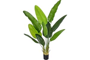 HAIHONG Artificial Bird of Paradise Plant, Fake Tree with Realistic Leaves and Durable pots, Adjustment-Free Branches Artificial Tree for Indoor Outdoor Home Decor (5FT 1Pack)