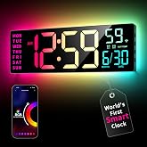 EASYERA Smart Digital Wall Clock App Control, 16.5&rdquo; Large RGB Clock | DIY Color, LED Display, Auto DST, Plug-In, Music Sync | Classroom Home Gym Gaming