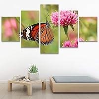 SIGNWIN 5 Panel Canvas Wall Art Modern Art Bee Butterfly Colorful Contemporary Insects Multicolor Photography for Home Decorations Ready to Hang - 60