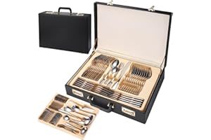 72/84 Piece Stainless Steel Flatware Set, Gold/Silver Tableware Cutlery Set, Mirror Polishing Cutlery Spoons Set, Dishwasher 