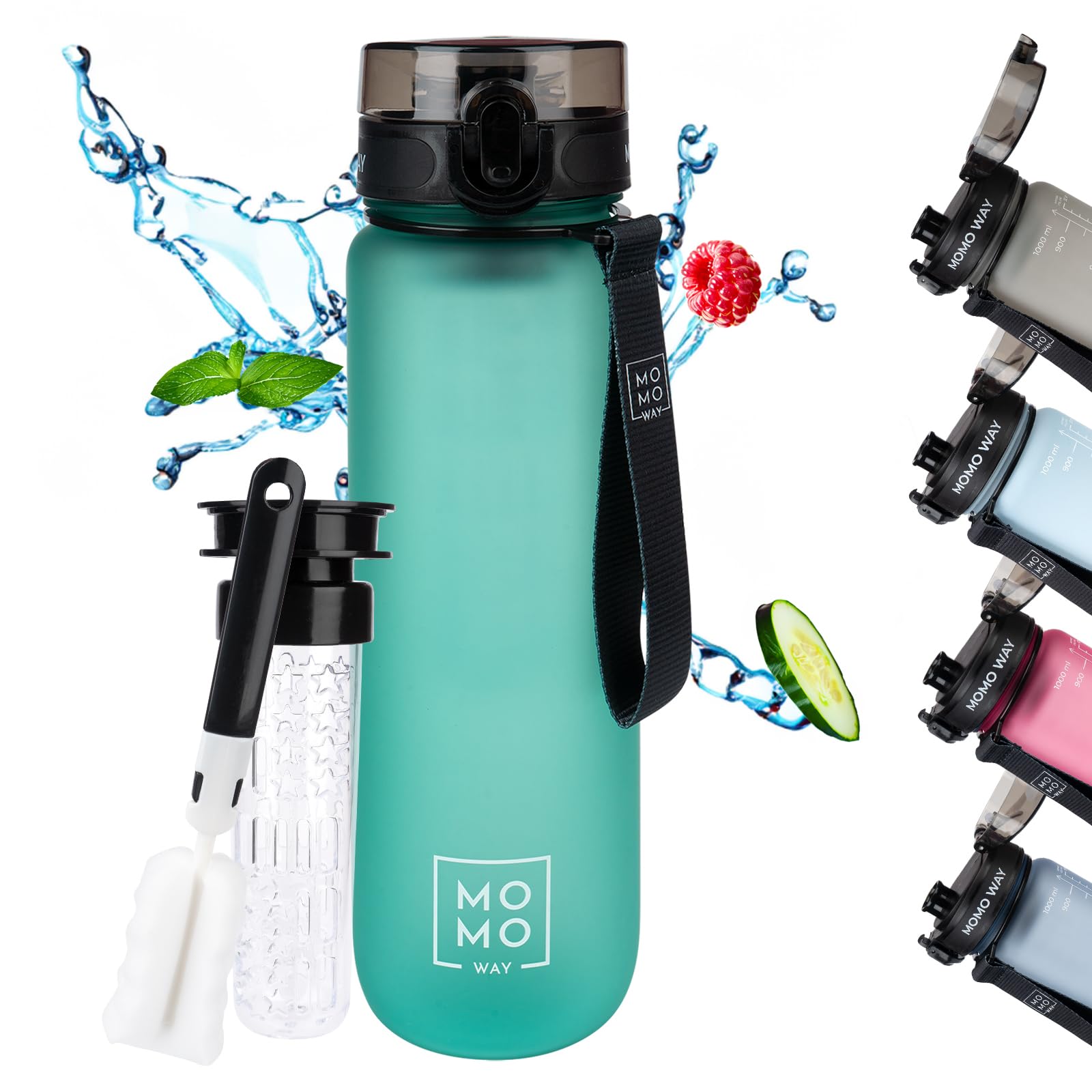 MOMO WAY Drinking Bottle Tritan Water Bottle BPA Free Reusable for School Sports Fitness Gym Easy Closure Gift for Men Women and Children Mint 1000ml