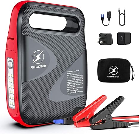 Amazon Flylinktech ジャンプスターター ポータブル電源 大容量mah 超強力2500a Ac 100w 瞬間最大1w Dc Usb出力 全ての12v ガソリン車 8lまでの12v ディーゼル車に対応 180度回転可能ledライト急速充電qc3 0搭載 Pse認証済 24ヶ月保証 ジャンプスターター