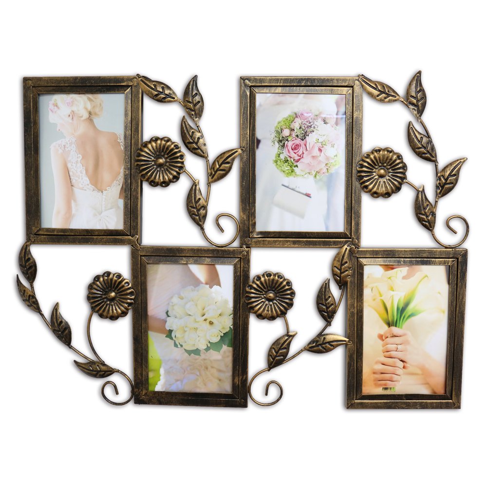 Abbie Home 4 Openings Iron Picture Frame Collage With Flower Metal Spray Wall Mounted Home Decoration Photo Holder Display Antique Finish Bronze Buy Online In Bahamas At Bahamas Desertcart Com Productid 168158219