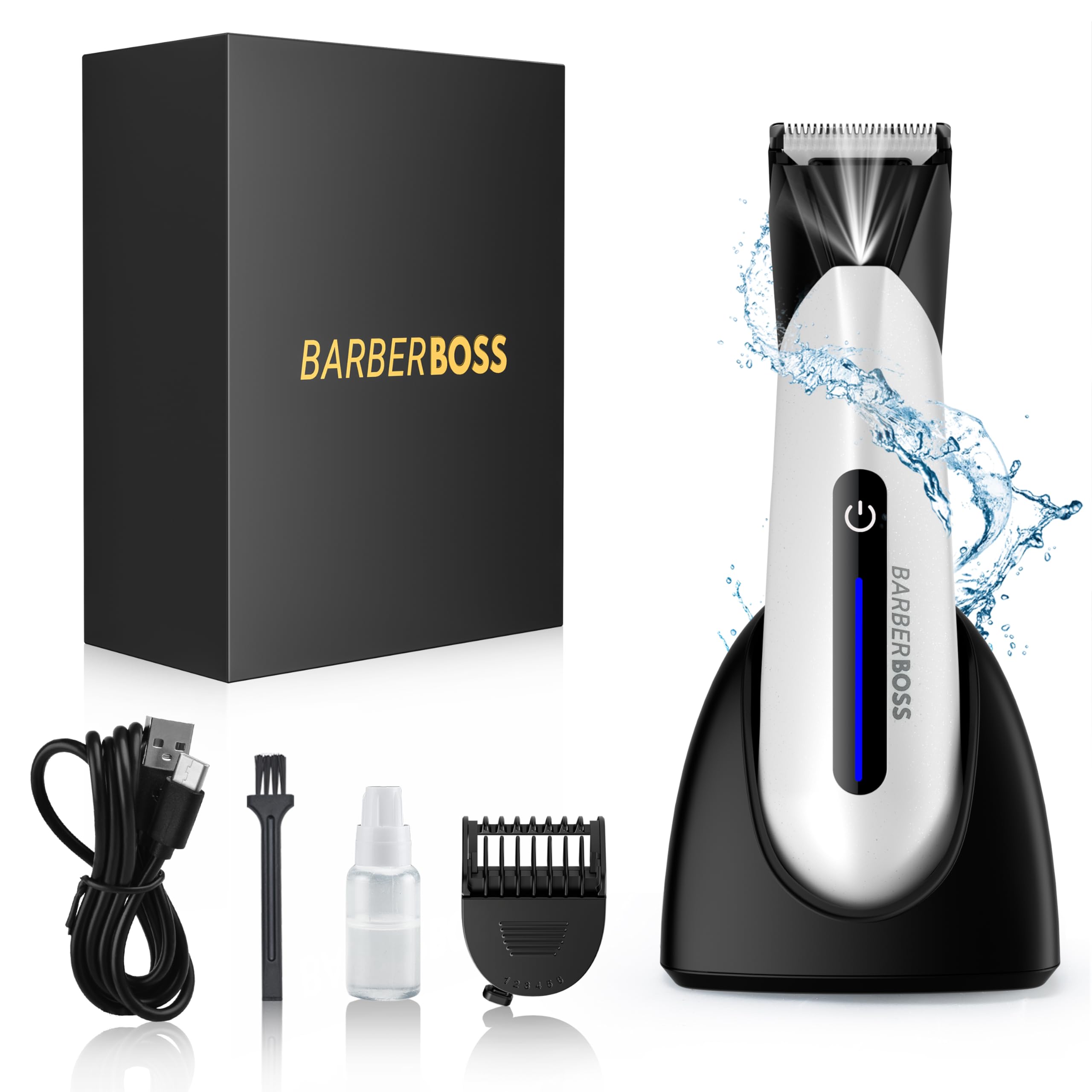 BarberBoss Body Groomer for Men, Groin, Pubic & Ball Trimmer | Waterproof Body & Hair Shaver, Rechargeable Male Hygiene Trimmer (QR-2073)
