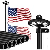 25FT Heavy Duty Flag Pole Light Solar Powered,14 Gauge Ground Flag Pole for Outside House Thick Flagpoles with 136 Led Light & 3x5 American Flag for Residential and Commercial,Black