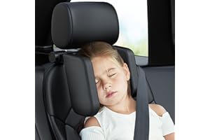 JZCreater Car Headrest Pillow, Head Neck Support Pillow, Car Seat Headrest for Kids, 180° Adjustable U Shaped Car Sleeping Pillow Cushion, Only Suitable for Car Seat Headrest with Poles(Black)