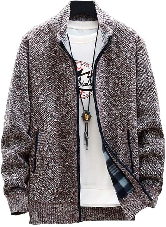 Amazon Co Jp Tasahaya ニットセーター メンズ カーディガン ジャケット ジップアップ ニット 裏フリース 立ち襟 パーカー 防風 防寒 秋冬 2xl コーヒー 服 ファッション小物