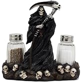 Ebros Gift Day Of The Dead Grim Reaper Standing On Skull Graveyard Salt & Pepper Shakers Holder Figurine Set 6.25