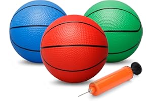 GAMTEC 6" Indoor Small Sport Basketball for Kids Adults, Toddler 6 Inch Little Ball for Over Door Mini Basketball Hoop, Replacement Ball, Silence Rubber Basketball for Outdoor Beach Pool Hoop 3PCS with Pump