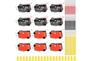 MKBKLLJY 12Pcs Lead Limit Switch Short Hinge Roller Lever Arm 27.5mm/1.08inch,1NO 1NC SPDT 3Pin Momentary Snap Action Micro Switch for Arduino with 36Pcs Terminal Wires and 20Pcs Wiring Caps
