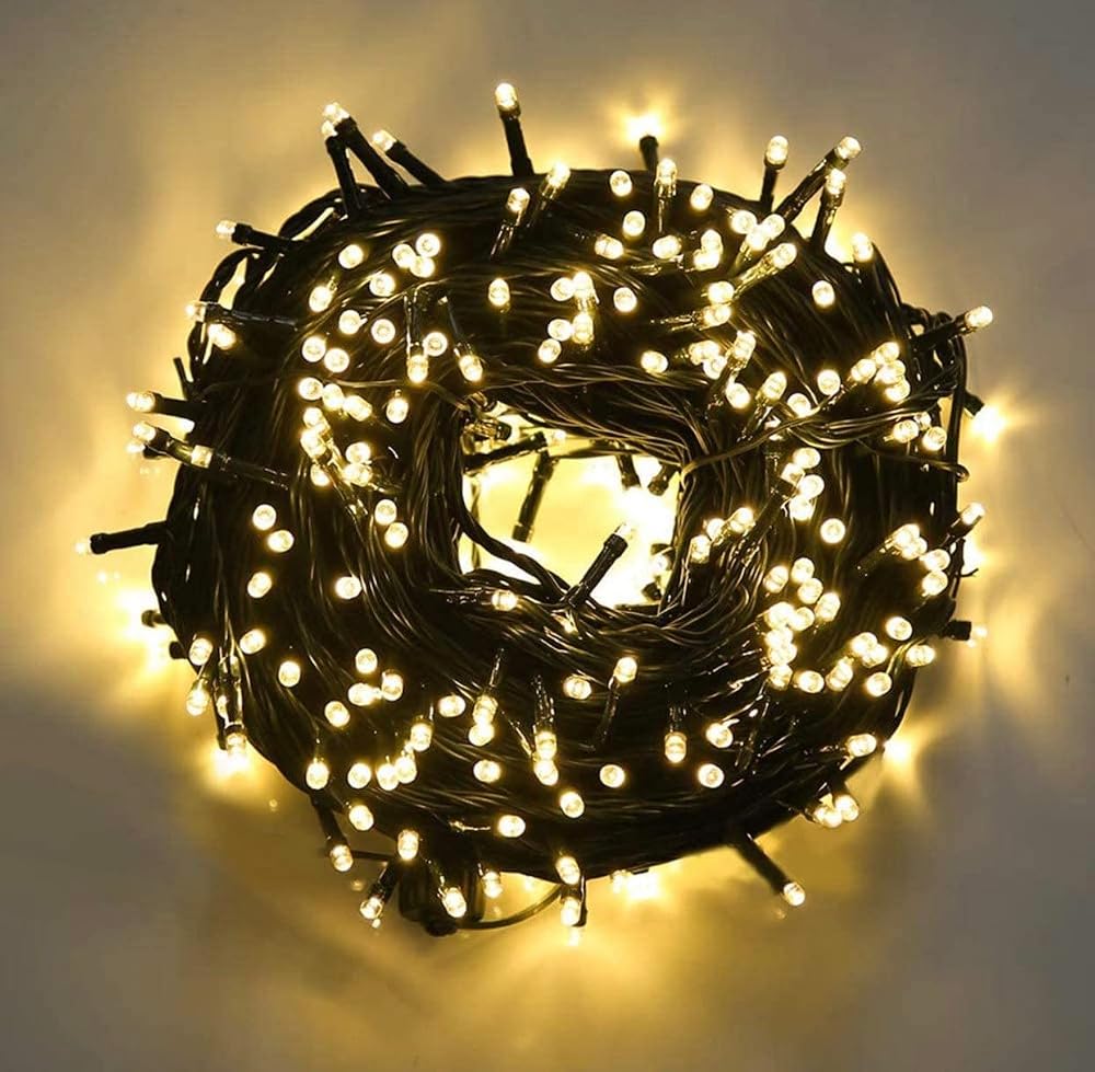 SHATCHI 1000 LEDs Fairy String Lights 55m Warm White Green Cable 8 Modes UK Plug