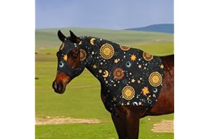 PALOURA Horse Stretch Hood|Horse Slicker Hood with Zipper|Without Ears Snug、Extra Large Eye Holes|Covers Face, Shoulders, Mane, Chest and Withers Perfect for Show-L(Orange Sun)