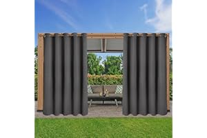LORDTEX Waterproof Indoor/Outdoor Curtains for Patio - Thermal Insulated, Sun Blocking Blackout Curtains for Bedroom, Porch, Living Room, Pergo la, Cabana, 70 x 84 inch, Dark Grey, Set of 2 Panels