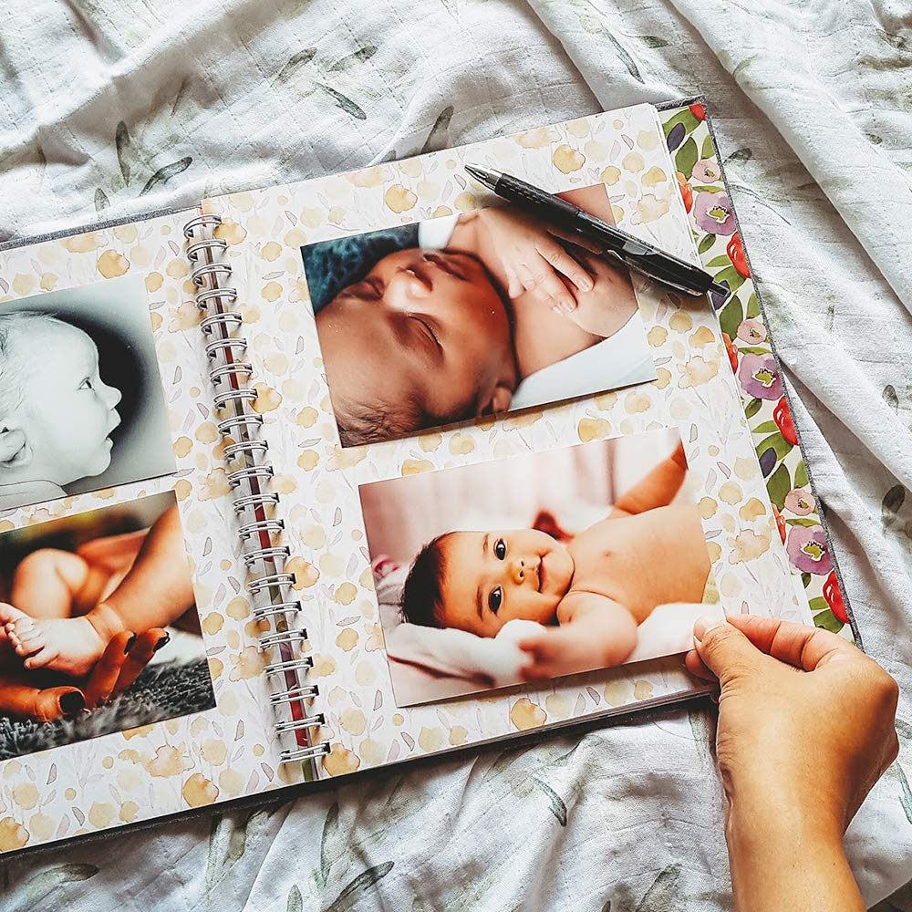 Peachly Minimalist Baby Memory Book for Girls Milestone Keepsake Journal | First Five Years Baby Girl Memory Book | Baby Keepsakes First Year Memory Book | Baby Girl Baby Book | Grey Linen Botanica : Baby