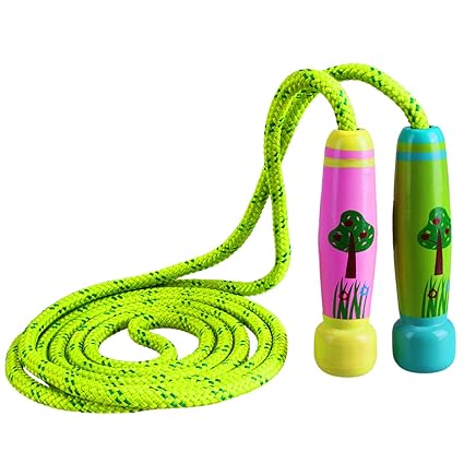 Vertelife Corde à Sauter Réglable Pour Enfants Corde à Sauter Réglable Câble En Coton Avec Poignée En Bois De Dessin Animé Pour Fitnessjeux