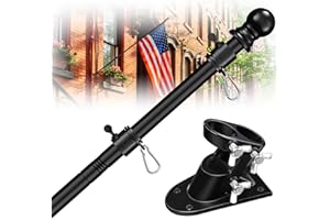 Pauilcurd House Flag Pole Kit - 5ft Tangle Free Black Flag Poles for 3x5 Flags Outdoor with Bracket - Heavy Duty Stainless Steel Flag Pole Holder for Outside House Porch Boat Truck Jeep