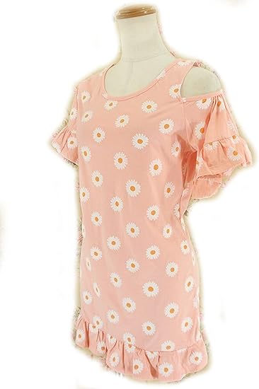 Amazon マーガレット柄の肩出しワンピース サーモンピンク ワンピース チュニック 通販