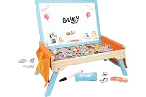 Bluey Art Creation Kids Art Station with 100 Magnets & Whiteboard Lid, Foldable Legs, Art Table for Kids, Storage Pockets