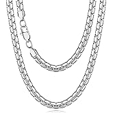 Jewlpire 4mm 5mm Silver Tone/Black/18K Gold Plated Flat Link Chain Necklace for Men, Stainless Steel Chains for Men, Hypoallergenic Men's Chain Necklace 16 18 20 22 24 26 Inch