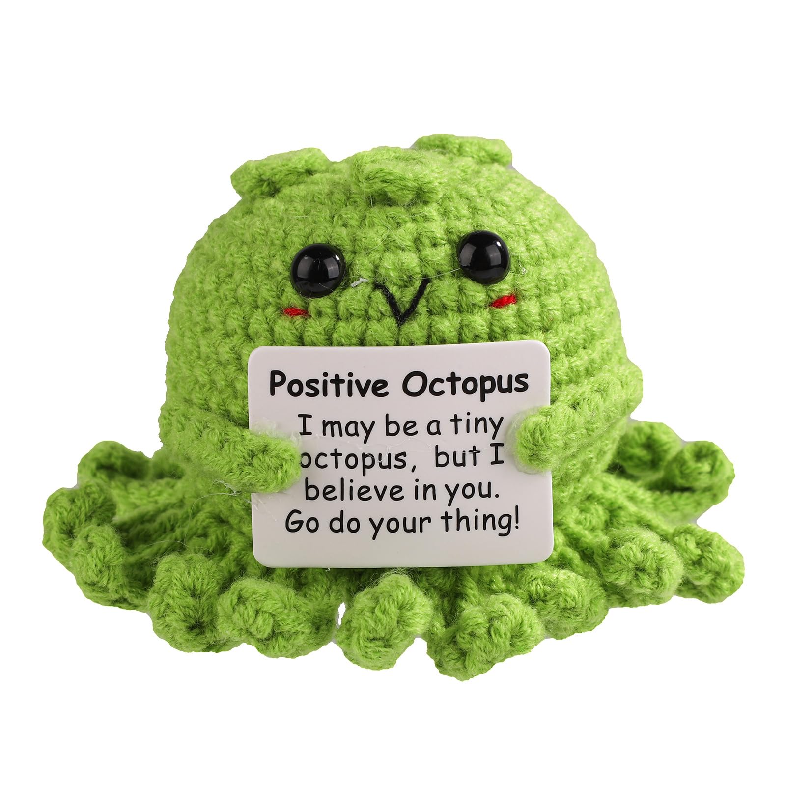 TOYMIS Positive Octopus, Mini Knitted Octopus Doll Funny Positive Life Potato Crocheted Octopus with Encouragement Card Emotional Support Knitted Doll for Home Decoration Gift (Green)