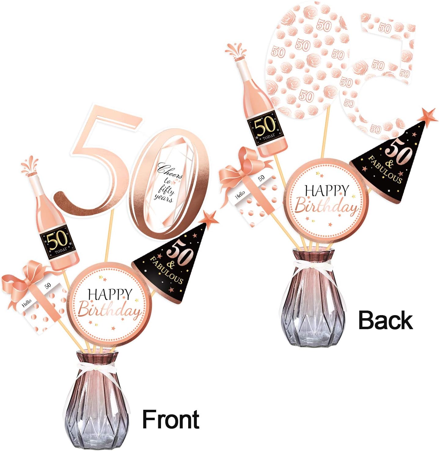 Qpout Rose Gold 50th Birthday Centerpiece Sticks-50th Birthday Table Toppers -Birthday Party Decorations Accessories- Fabulous 50 Bday Party- Cheers to fifty Years Birthday Party Favour Table Supplies - Image 4